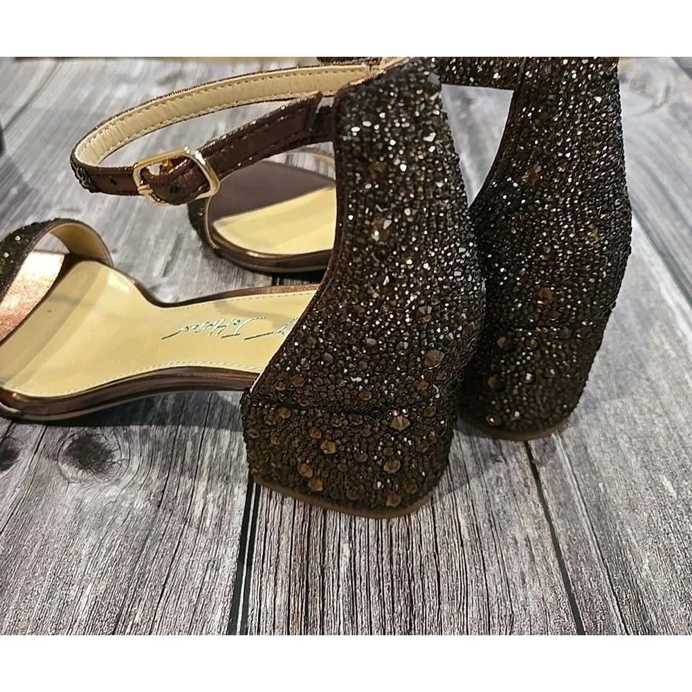 Betsey Johson Block Heel Embellished Brown Rhinestone Shoes: Mari NWB (Shelf)